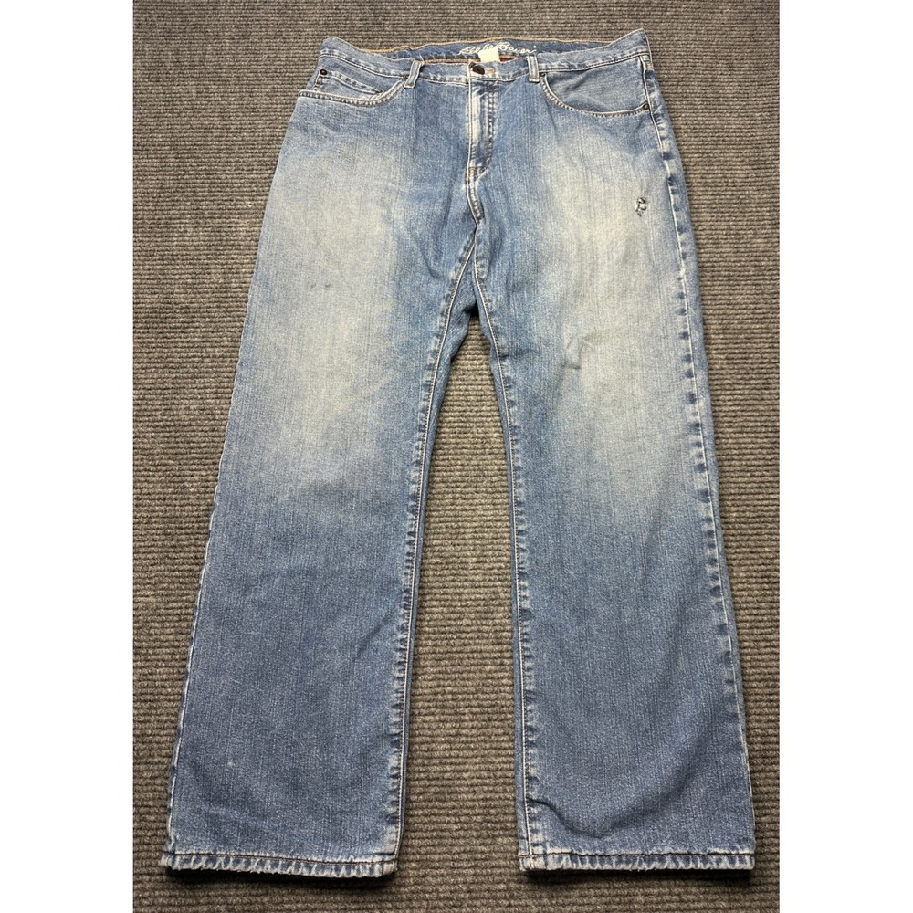 Eddie Bauer Flannel Lined Jeans Men 35x29 Blue Straight‎ Leg